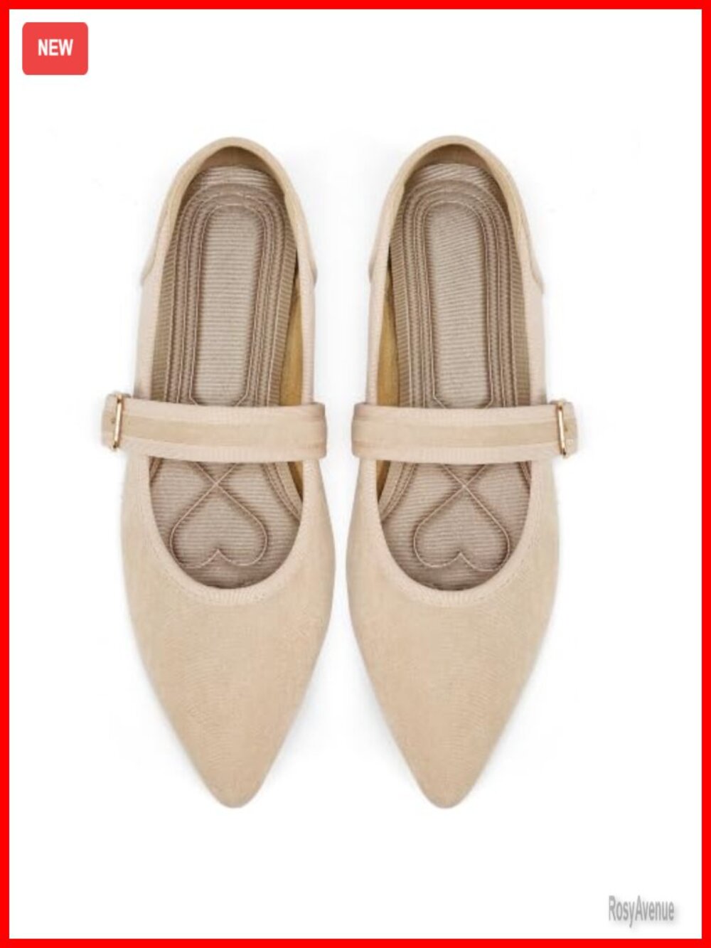 Mary Jane Ballet Flats Pointed Toe Buckle Strap Memory Foam Faux Suede